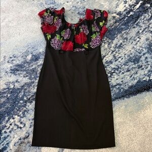 Voir Voir Black Dress with Red and Purple Floral Design